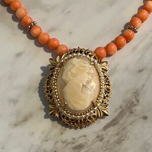 Genuine Cameo and Carnelian Beaded necklace